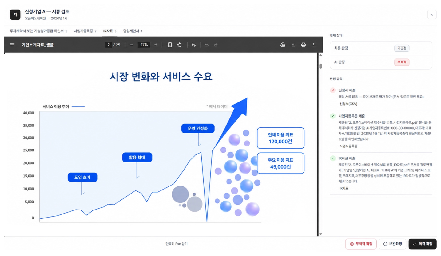 Screening Agent 서류 검토 화면